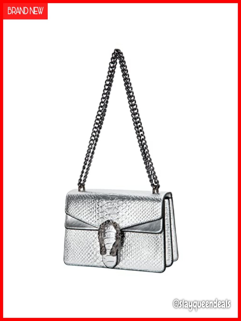 Faux Leather Snake Print Crossbody Bag Chain Shoulder Satchel Women